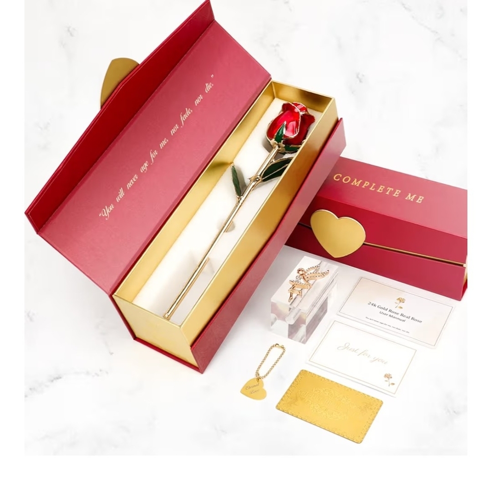 Gold Stem Red Rose Gift